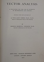Title page to a 1907 copy of Vector Analysis