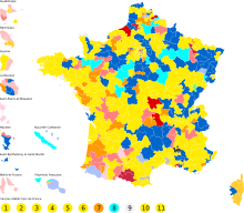 Party wins by constituency, 1st and 2nd rounds combined