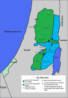 Schematic map of a 1967 Israeli government plan for the West Bank by Yigal Allon