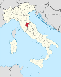 Map highlighting the location of the province of Arezzo in Italy