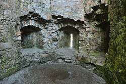 The interior of one of the inner gatehouse guardrooms, showing the three embrasures
