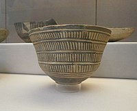Late Ubaid; painted cup, decorated with geometric designs in dark paint tattoos; c. 5200 – c. 4200 BC