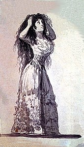 Drawing from "Álbum A": Woman (possibly the Duchess of Alba) arranging her hair.