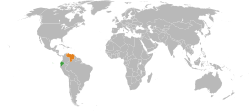 Map indicating locations of Ecuador and Venezuela