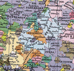 Landgraviate of Hesse (blue), about 1400