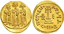 picture of a coin showing the Emperor Heraclius and his sons