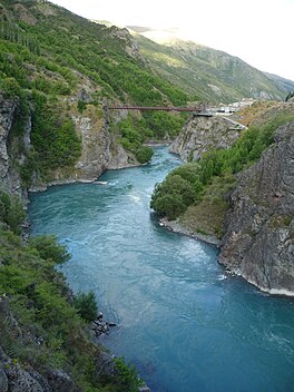 View of the old suspension bridge above the Kawarau River