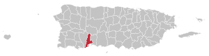 Map of Puerto Rico highlighting Guayanilla Municipality