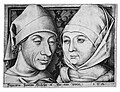 Delicate engraved lines of hatching and cross-hatching, not all distinguishable in reproduction, are used to model the faces and clothes in this late-fifteenth-century engraving