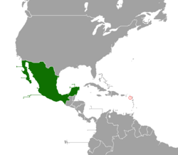 Map indicating locations of Mexico and Saint Kitts and Nevis
