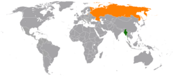 Map indicating locations of Myanmar and Russia