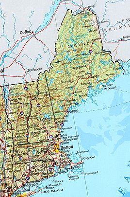 Geografische Karte Neuenglands (Vermont am linken Rand)