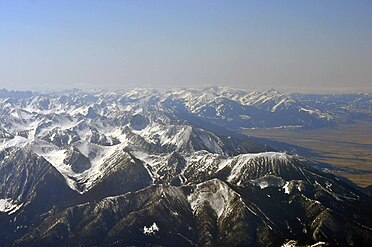Northwest expanse of Absarokas as viewed from 15,000 feet (4,600 m) over Livingston, Montana