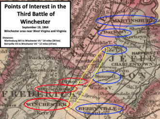 old map with important places circled