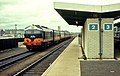 A 001 Class locomotive powers an Enterprise service through Portadown in 1972.