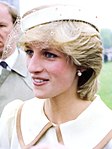 Diana wearing a white outfit and a matching fascinator at Halifax, Nova Scotia, 1983