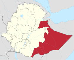 Map of Ethiopia showing Somali Region