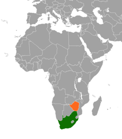 Map indicating locations of South Africa and Zimbabwe