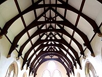1870 arch-braced hammerbeam roof by Mallinson & Barber at the Church of St Thomas, Thurstonland, West Yorkshire