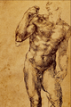 Michelangelo, sketch of a standing man, Louvre