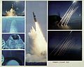 Image 43Montage of an inert test of a United States Trident SLBM (submarine launched ballistic missile), from submerged to the terminal, or re-entry phase, of the multiple independently targetable reentry vehicles (from Nuclear weapon)