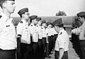 Air Force Chaplain School Commandant Colonel (Chaplain) Donald Harlin inspects chaplain-candidates attending a two-week training course at the school during the 80s when it was located at Maxwell AFB