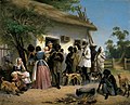 Franz Schramm: Gemälde einer Begegnung einer deutschen Auswandererfamilie und Aborigines (1850)