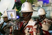The headgear of members of the Royal Barbados Police Force featuring the St Edward's Crown