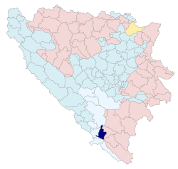 Location of Stolac within Bosnia and Herzegovina.