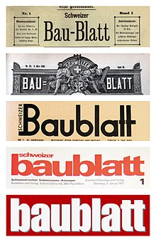 Die Baublatt-Logos im Laufe der Zeit, von 1889 bis 2002.