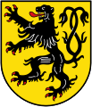 Stadt Neustadt b.Coburg In Gold ein doppelschwänziger, rot bewehrter schwarzer Löwe.