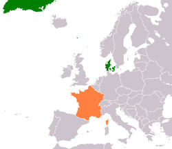 Map indicating locations of Denmark and France