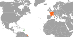 Map indicating locations of Dominica and France