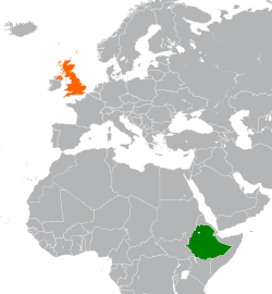 Map indicating locations of Ethiopia and United Kingdom
