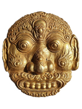 A silver-alloyed gold mask from East Java, Indonesia, 14th century.