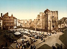 Photochrom picture of the castle in the later stages of the restoration, c.1900