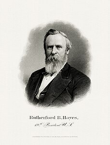 Rutherford B. Hayes, by the Bureau of Engraving and Printing (restored by Godot13)