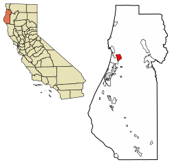Location of Fieldbrook in Humboldt County, California.