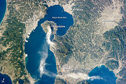 An image taken from the International Space Station showing Kagoshima and its surroundings on January 10, 2013