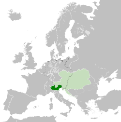 The Kingdom of Lombardy-Venetia (green) and the Austrian Empire (light green) in 1815