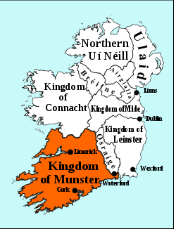 A map of Munster in the 10th century, with boundaries accounting for the loss of Osraige.