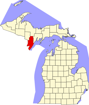 Map of Michigan highlighting Menominee County