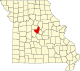 A state map highlighting Moniteau County in the middle part of the state.