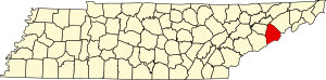 Map of Tennessee highlighting Cocke County