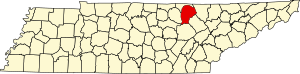 Map of Tennessee highlighting Fentress County