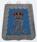 A Danish Guard Hussar sabretache for officers, carrying the cypher of Frederik IX.