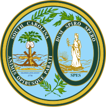 A state seal, containing images of a woman and a palmetto tree