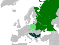 Countries inhabited by Slavs (East Slavs in mid-green)