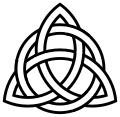 Triquetra interlaced with circle as Celtic symbol (a "Trinity knot"). (Later adopted by Christian iconography as representative of "the Trinity")