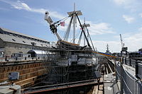 USS Constitution in dry dock for restoration work in 2016
